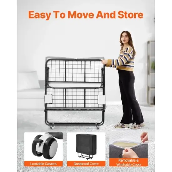 VEVOR Rollaway Bed, 38 in x 75 in Folding Bed with 5 in Mattress, Twin Size Foldable Bed with Sturdy Metal Frame & Memory Foam Mattress image {5}