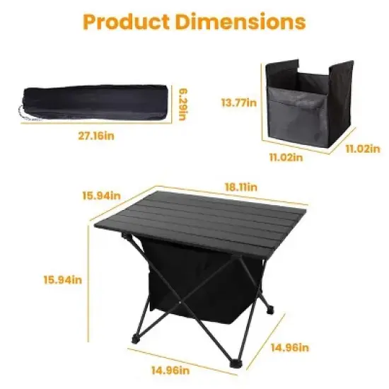 Racxily Foldable Camping Table With Storage Basket Rustproof Portable Aluminum Alloy Roll-Up Camping Table image {1}