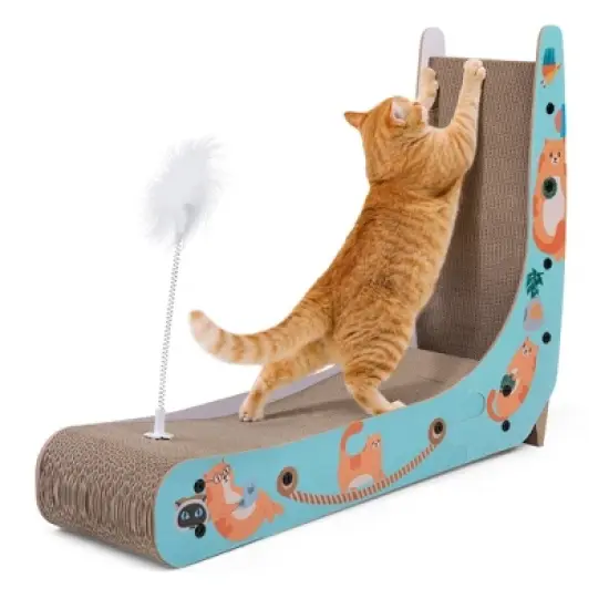 Sandinrayli L-Shape Cat Scratcher Lounge, Corrugated Cardboard Scratching Pad for Indoor Cats image {9}