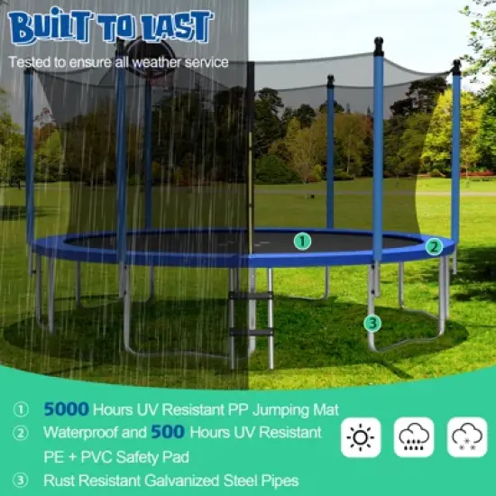 Infans 12FT Recreational Trampoline W/Inner Enclosure Net Basketball Hoop Ladder image {6}