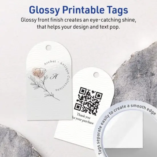 Avery Printable Arched Printable Tags, Sure Feed Technology, 2" x 3-1/2", Glossy White Cardstock, Print-to-The-Edge, Laser/Inkjet Printable, 80 Total image {2}