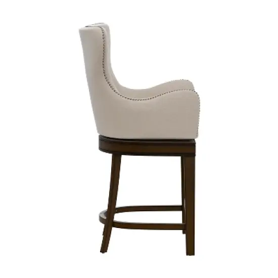 25.75" Caydena Memory Return Swivel Wood Counter Height Barstool Rustic Gray/Cream Fabric - Hillsdale Furniture image {6}