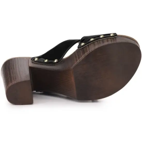 Perphy Women's Patent Platform Crisscross Strap Chunky Heels Sandals image {4}