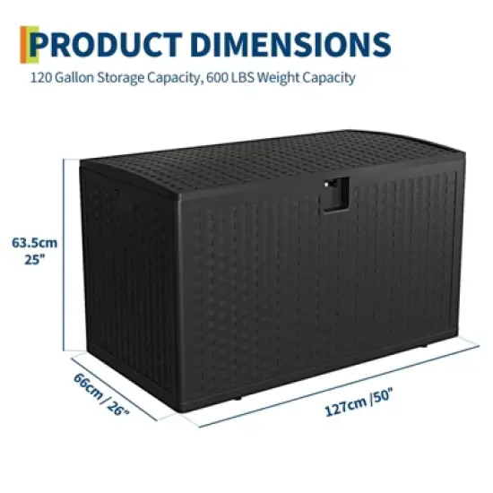 TROPOW120 Gallon Waterproof Large Resin Deck Box Indoor Outdoor Lockable Storage Container for Patio Furniture, Garden, Tools image {5}