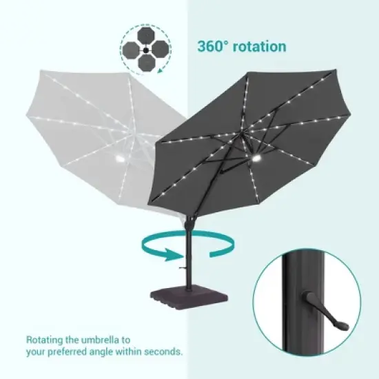 Sonkuki Outdoor 11Ft Aluminum LED Cantilever Patio Umbrella with Base for Patio Deck Garden image {9}