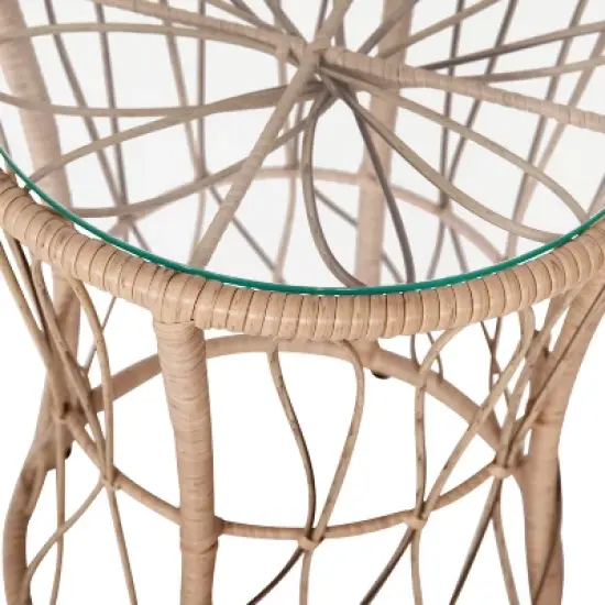 Emma and Oliver 3 Piece Boho Patio Set - Faux Rattan Rope Papasan Style Chairs with Cushions and Glass Topped Side Table image {11}