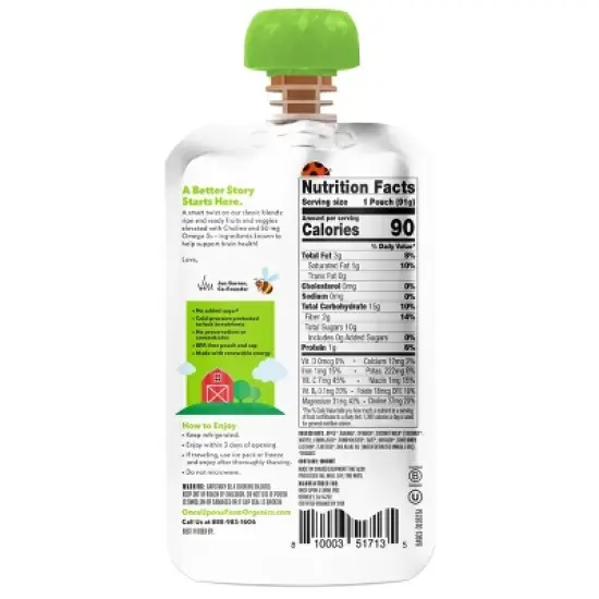 Once Upon a Farm Smart Blends Banana for Apples & Greens/Ras-Pear-y, Kale Organic Snack Pouch Multipack - 4pk/12.8oz image {7}