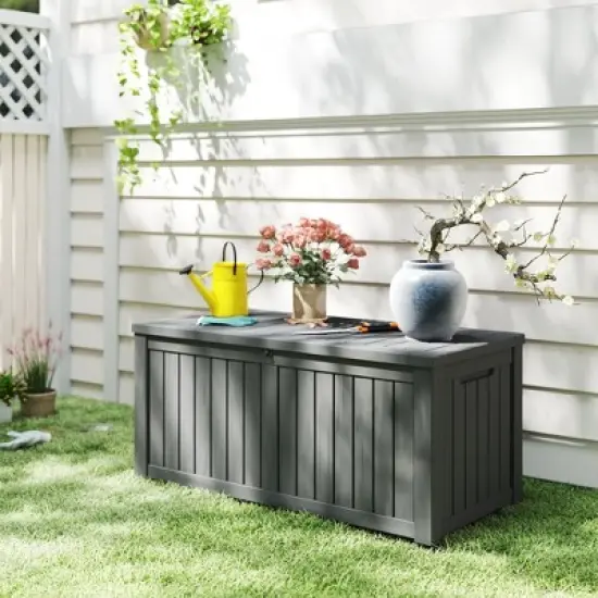 Decksplore 55/120/180/230/260 Gal Deck Box Outdoor Storage Box Patio Gardening Tools Water and UV Resistant for Patio image {13}
