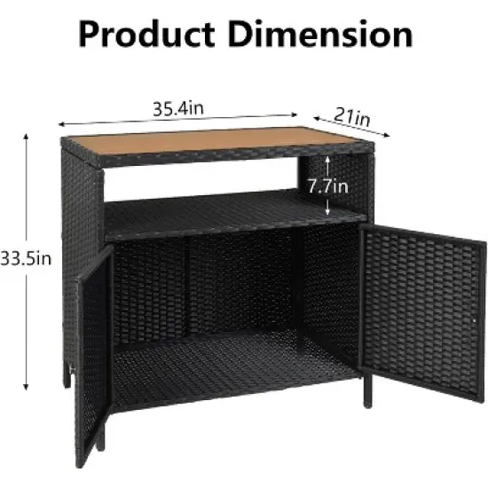 Outdoor Wicker Storage Cabinet, Patio Bar Table with 2 Doors and Adjustable Shelves, Storage Box Organizer, Poolside, Patio, Backyard image {1}