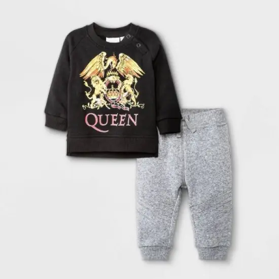 Baby Boys' 2pc Queen Long Sleeve Fleece Pullover and Jogger Set - Black image {4}