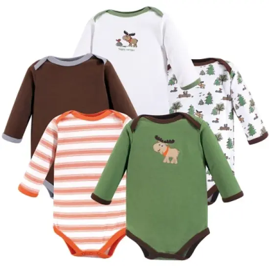 Luvable Friends Baby Boy Cotton Long-Sleeve Bodysuits 5pk, Moose image {2}
