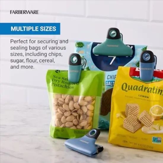 Farberware Pro 4-Piece Bag Clip Set (Blue & Green) - Durable Magnetic Clips for Kitchen Essentials, Pantry Accessories image {3}