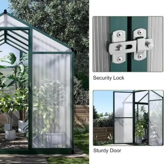 GustoWave  Walk-In Aluminum Polycarbonate Greenhouse With Roof Vent, For Outdoor Gardens, Patios, And Backyards，Green. image {2}