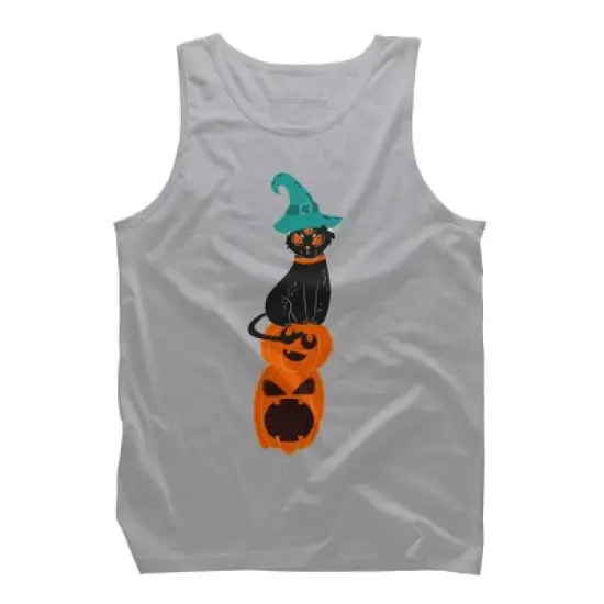 Men's Design By Humans Halloween Pumpkins and Witch Cat By famenxt Tank Top image {5}