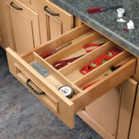 Rev-A-Shelf 4WUT-3SH Trimmable Wooden Kitchen Drawer Divider Utility Holder Cutlery Tray Organizer Insert with 7 Slots image {1}