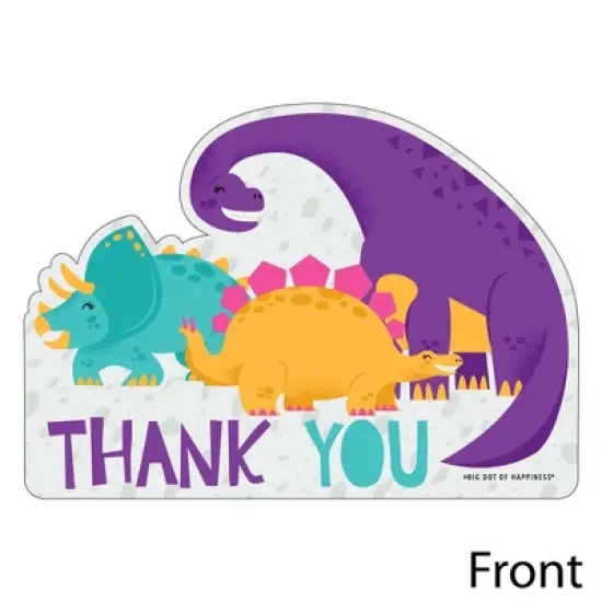 Big Dot of Happiness Roar Dinosaur Girl - Shaped Thank You Cards - Dino Mite Baby Shower or Birthday Party Thank You Cards with Envelopes - Set of 12 image {2}