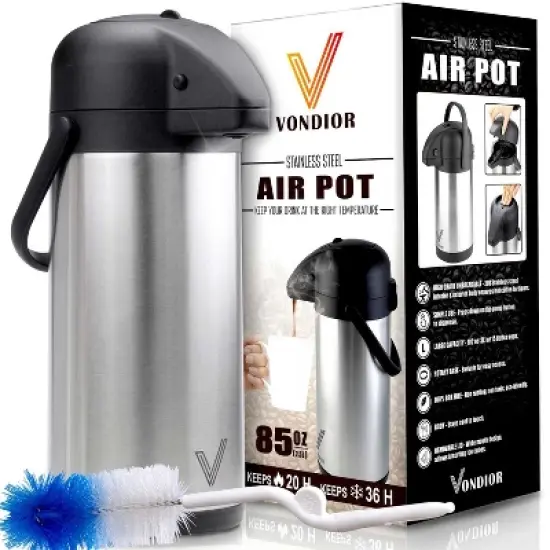 Vondior Airpot Coffee Dispenser with Pump - Insulated Stainless Steel Thermal Beverage Dispenser image {7}