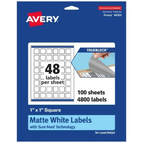 Avery TrueBlock Matte White Paper Labels,  1" x 1" Square image {7}