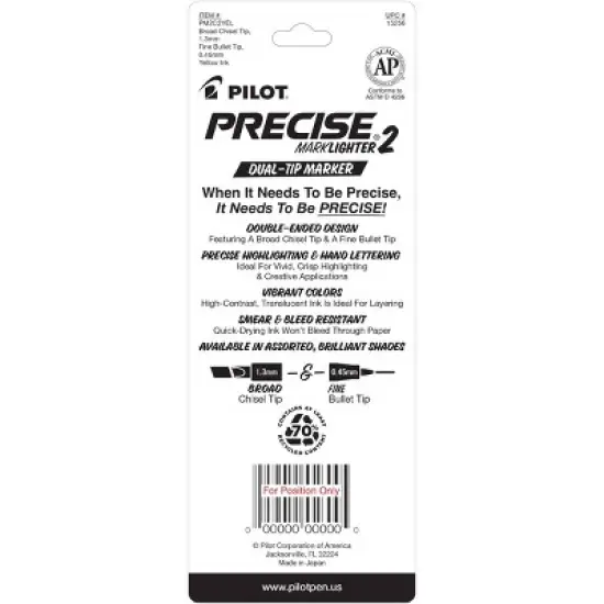 Pilot 2pk Precise Marklighter2 Dual Tip Highlighter Yellow image {4}