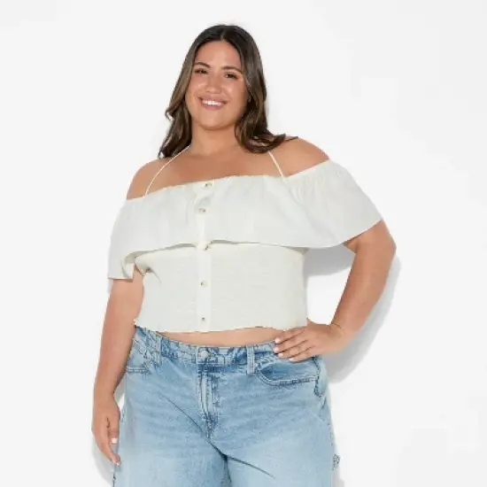 Women's Smocked Ruffle Sleeve Open-Neck Halter Top - Wild Fable&trade; Off-White image {1}