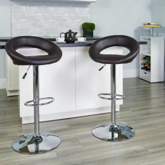 Flash Furniture Contemporary Vinyl Rounded Orbit-Style Back Adjustable Height Barstool with Chrome Base image {1}