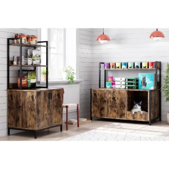 Acekool Cat Litter Cabinet - Hidden Box with Scratching Pad & Storage Shelves image {3}