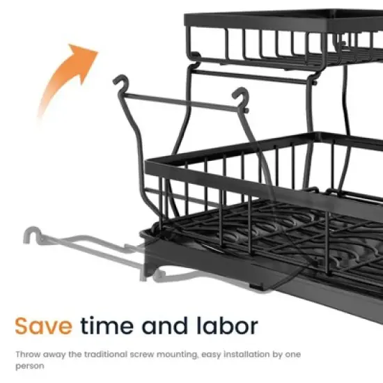 DOMETOUR 2 Tier Dish Drying Rack for Kitchen Counter, Black Metal Dish Drainer with Drainage System, Large Capacity, Space Saving & Rust-Resistant image {5}