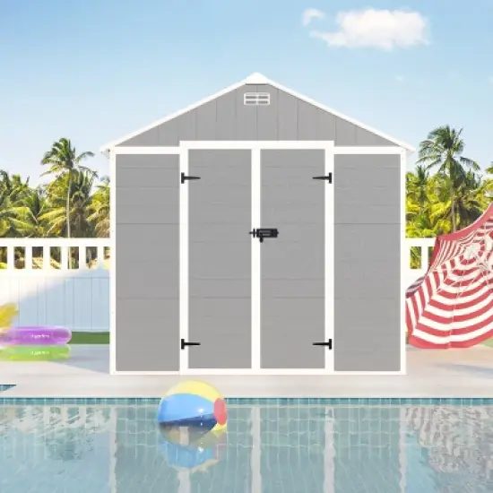 8x8FT Outdoor Storage Shed with Waterproof UV-Resistant PP Panels, HD Windows, Heavy-Duty Structure - Coolbibila image {9}