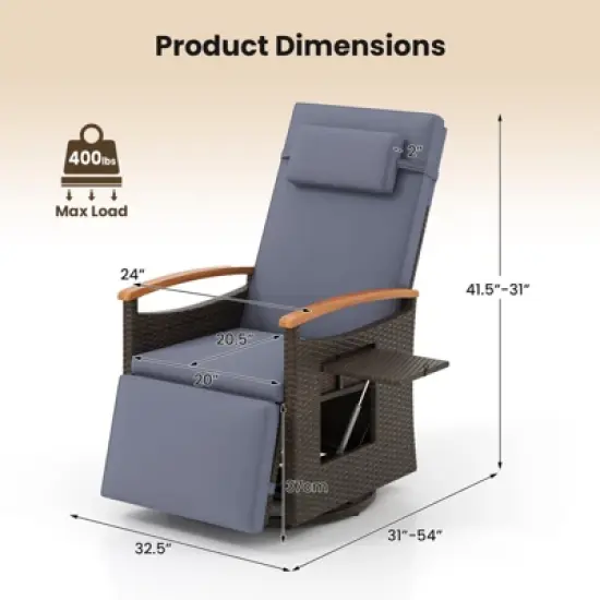 Tangkula Set Of 2 Patio Rattan 360&deg; Swivel Recliner Chair Wicker Lounge Chair w/Adjustable Backrest & Footrest Reclining Seat w/Flip Side Table image {8}