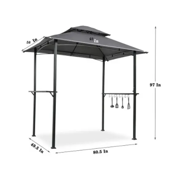 Sevobal Patio Umbrellas Outdoor Grill Gazebo Shelter Tent, Double Tier Soft Top Canopy And Steel Frame With Hook And Bar Counters, Brown, 95"*59"*97" image {2}