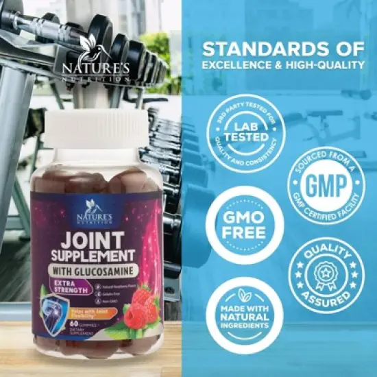 Joint Support Gummies Glucosamine Plus Vitamin E, Joint Support Supplement - Back, Knees & Hands - 60 Gummies By Nature's Nutrition image {3}