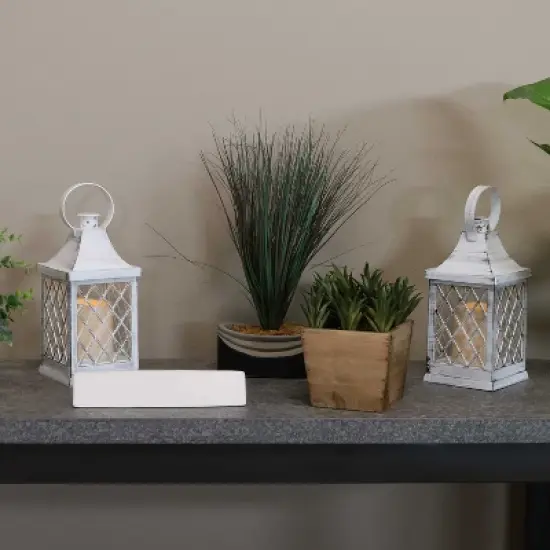 Sunnydaze 10" Ligonier White Traditional Style Plastic and Glass Battery Operated Indoor LED Candle Lantern 4pk image {1}