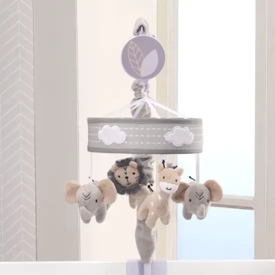 Lambs & Ivy Jungle Safari Musical Baby Crib Mobile - Gray, Beige, White, Animals image {5}