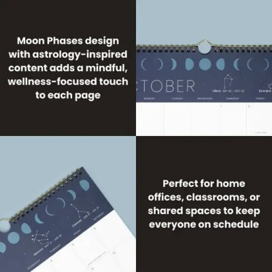 Yoobi Evolve 2026 12 Months Wall Calendar 12"x15" Monthly Navy Moon Phases image {2}