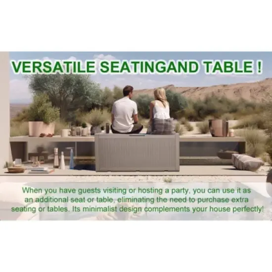 Sersper 100 Gallon Large Waterproof Resin Deck Box, Lockable, Light Gray - For Patio, Garden Tools & Pool Supplies (2 Pack) image {5}