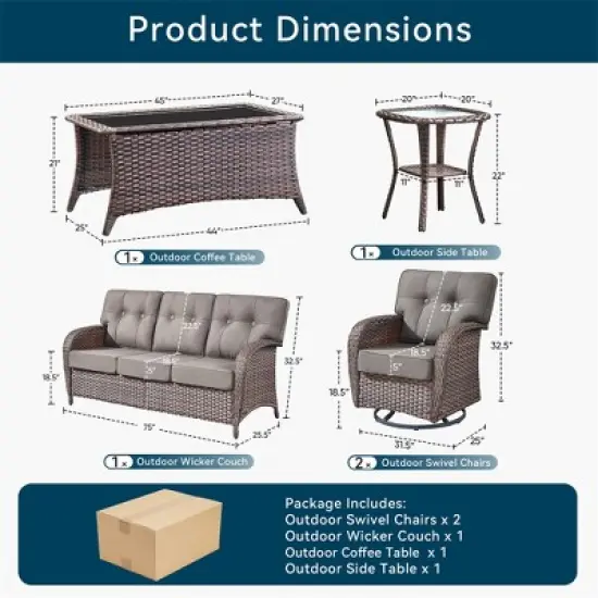 Gymojoy 5 Pieces 3 Seater Sofa Table with Swivel Chairs image {1}