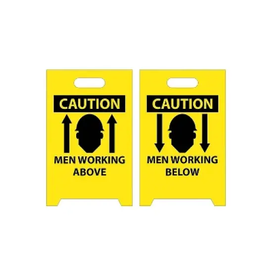 National Marker Floor Sign Dbl Side Caution Men Working Above Caution Men Working Below 20X12 FS6 image {1}