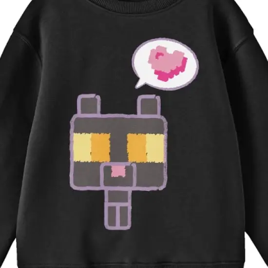 Minecraft Block Kitten With Heart Youth Black Crew Neck Sweatshirt image {1}