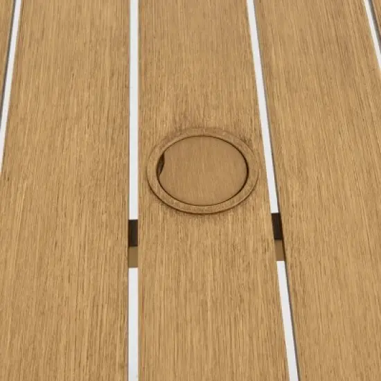 Rectangular Planked Wood Outdoor Dining Set：7-Piece Mesh Weave Chair Patio Furniture image {10}