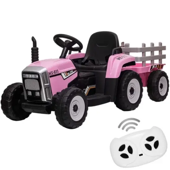 12V Kids Battery Powered Electric Tractor with Trailer, Toddler Ride On Car with Remote Control image {10}