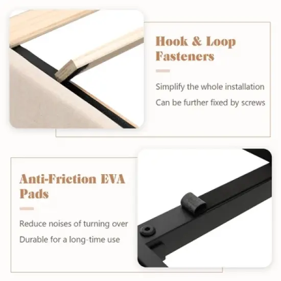 Costway Full/Queen Size Upholstered Bed Frame with Elastic Pockets Mattress Foundation Beige image {8}