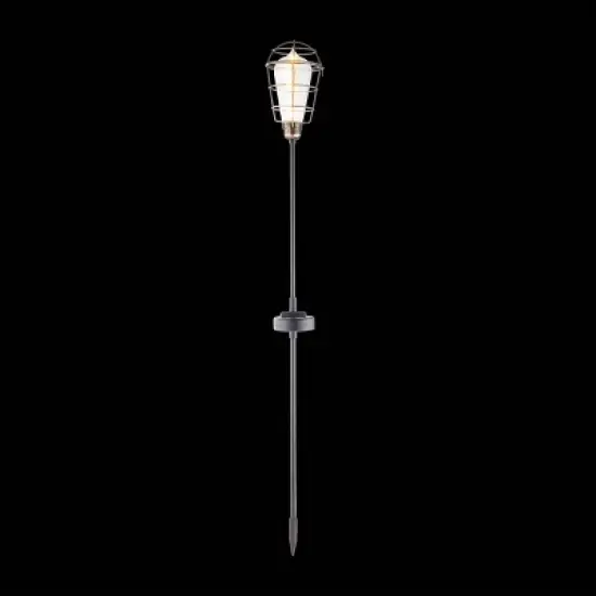 Set of 2 Outdoor Solar Powered Edison Bulb Garden LED Stakes Black - Alpine Corporation image {2}