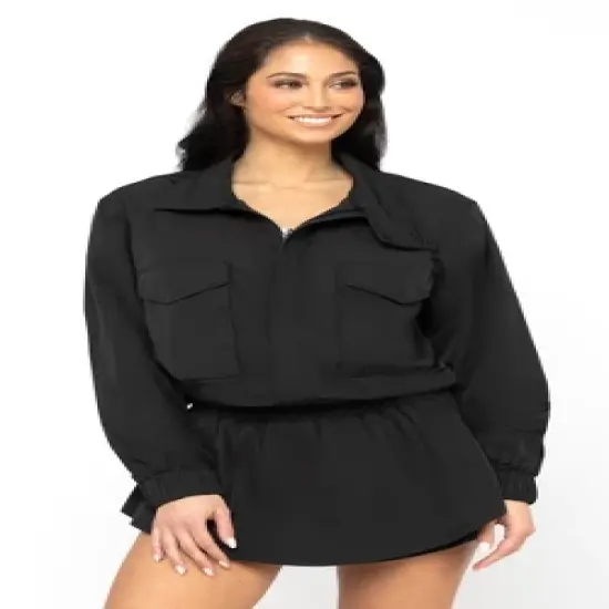 Yogalicious Radiant Commuter Woven Cropped Windbreaker with Front Patch Pockets image {4}