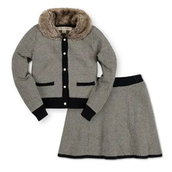 Hope & Henry Girls' Long Sleeve Cardigan and Skirt Sweater Set with Trim, Kids image {7}