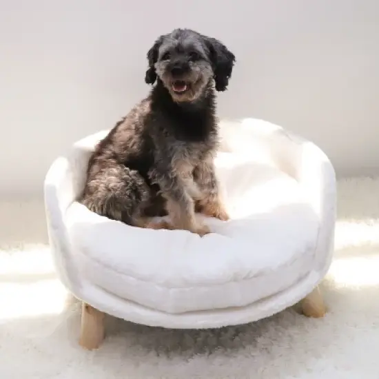 16-24" Elevated Pet Cat Sofa Chair Bed Round Small Dog Couch with Removable Waterproof Mat & Wooden Legs for Puppy Kitten Sleep image {8}