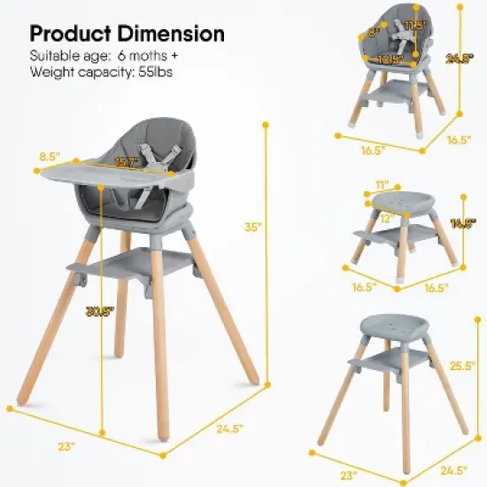 BabyBond Convertible Wooden Baby High Chair - 11 in 1 Design for High Chair, Booster Seat, Toddler Chair - Double Tray, 5-point Harness image {7}