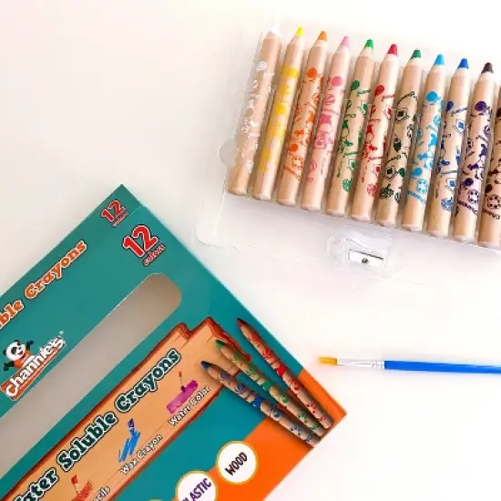 12ct 3-in-1 Water Soluble Crayons with Paint Brush and Sharpener - Channie's image {3}