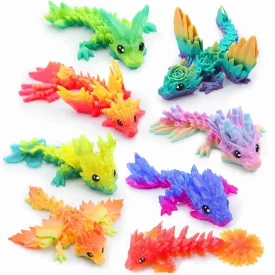 Joyfy 8 Pcs 3D Printed Dragon Flexible Articulated Dragon Fidget Toys Desk Decor, Autism Stress Relief Fidget Toys for Kids Birthday Gift Pinata image {5}