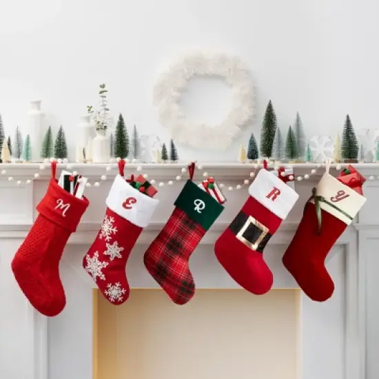 Personalization Mall Red & White Snowflake Initial Christmas Stocking image {2}