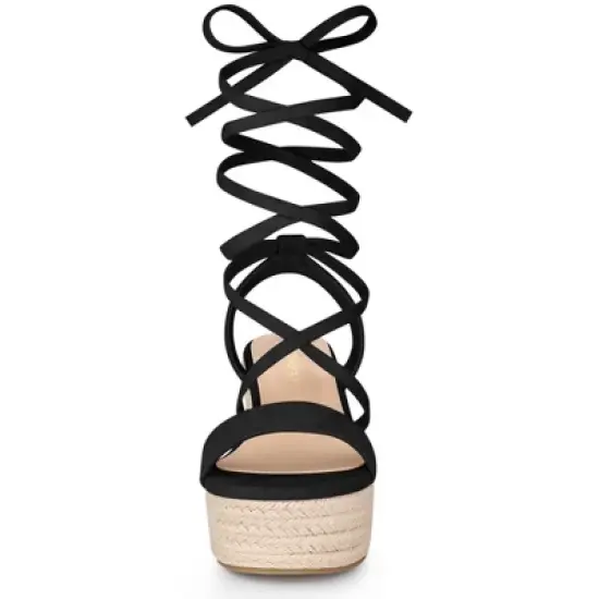Allegra K Women's Lace Up Wedge Heel Platform Slingback Espadrilles Sandals image {1}